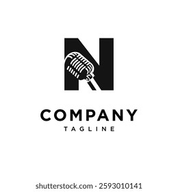 Letter N Microphone Logo Icon Vector
