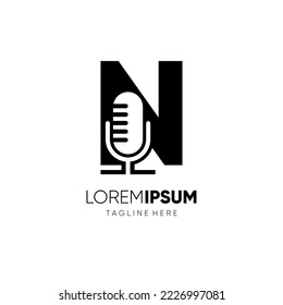 Letter N Microphone Podcast Logo Design Vector Icon Graphic Emblem Illustration Background Template