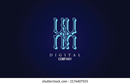 Letter N minimal logo icon design. Vector template graphic elements. Technology, digital interfaces, hardware and engineering concepts. Graphic made of circuits