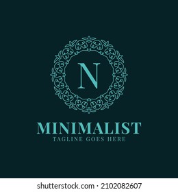 letter N minimalist circle lace decoration vector logo design