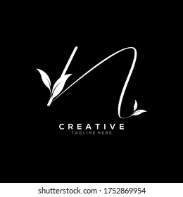Letter N Minimalist Thin Flourishes Typography Logo