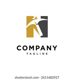 Letter N Mining Hammer Logo Icon Vector