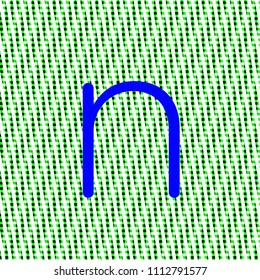 letter n minuscule bright blue color, intense on green texture with woven look in editable vector