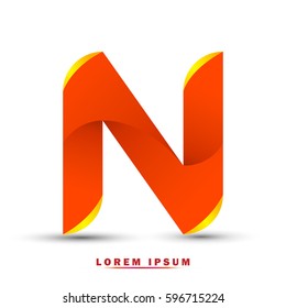 Letter N . Modern concept. elegant and simple typographic .Twisted orange and gold