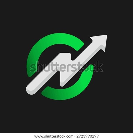 The letter N modern logo featuring a lightning bolt and an upward arrow with neon green color, symbolizing growth, speed, power, and progress, suitable for brands in technology, startups, finance