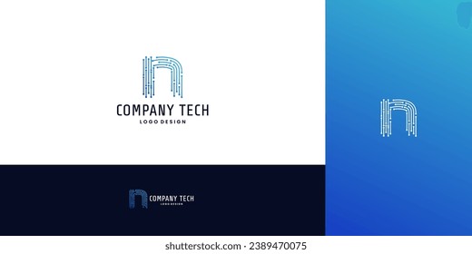 letter N modern for tech logo design. vector illustrator. connected dots logo.