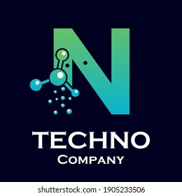 Letter n with molecule design logo template illustration
