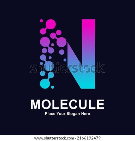 Letter N molecule dots logo vector design. Suitable for business, initial, Medicine, science, technology, laboratory, electronics