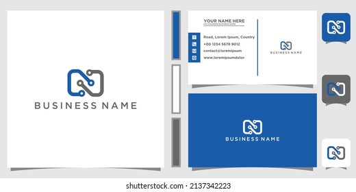 Letter N Molecule Logo, Neuron with Alphabet N Vector Molecular Connection Symbol and Business Card