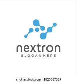 Letter N Molecule Logo Vector Stock. Alphabet N Logo Molecular connection. science innovation logotype. Initial N Logo Neurons networking medical icon. Scientific laboratory, nano technology	