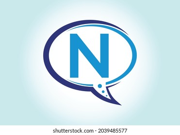 Letter N monogram letter alphabet with a bubble chat icon. Talking, chatting logo concept. Modern logo design for a consultancy business.
