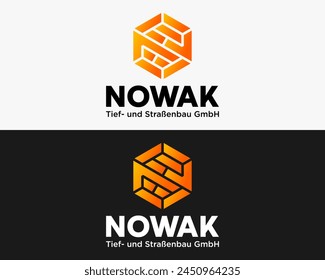 Letter N monogram hexagon building construction company logo design.