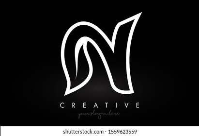 Letter N Monogram Leaf Logo Icon Design with Black and White Colors Vector Illustration.