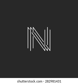 Letter N monogram logo, black and white mockup business card thin line sign