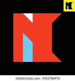 Diseño del logotipo de la letra N en forma de dibujo Bauhaus. Logo vector en Eps 8.