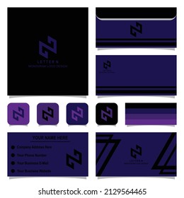 Letter N monogram logo design with envelope and business card template