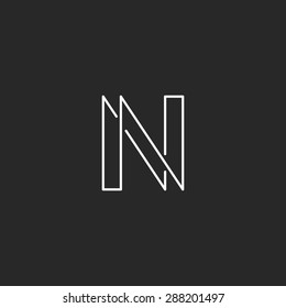 Letter N monogram modern thin line graphic design element, mockup business card initials NN emblem