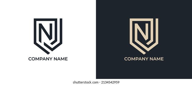 Letter N monogram and shield sign combination Logo Design. Vector illustration logo template.