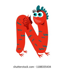 Letter N Monster. Vector quality.