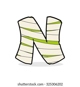 Letter N Monster zombie. Alphabetical icon medical bandages. Egyptian concept of template elements ABC. Mummy 