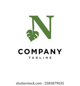 Letter N Monstera Leaf Spade Logo Icon Vector