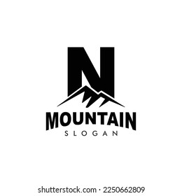 Letter N Mountain Logo. Explore Mountain Advanture Symbol Company Logo Template	
