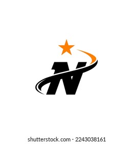 Letter N with moving star logo design.