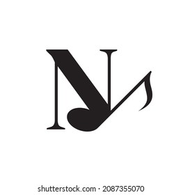 Letter N with Music Key Note Logo Design Element. Usable for Business, Musical, Entertainment, Record and Orchestra Logos