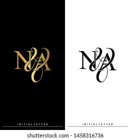 Letter N A NA logo initial vector mark. Initial luxury logo gold color on black background.