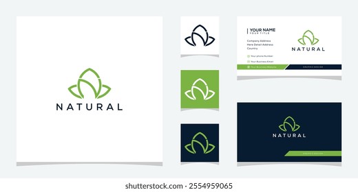 letter N natural leaf green flower floral logo design graphic, business card vector template