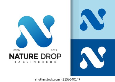 Letter N Nature Drop Logo Design Vector Template