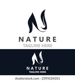 Letter N nature ecology logo with leaves suitable for business garden template vector