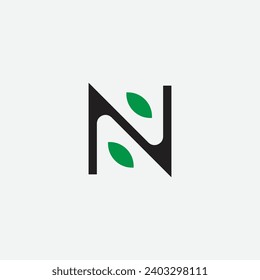 letter N nature leaf green logo design