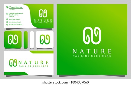 Letter N nature leaves logos design vector illustration with line art style vintage, modern company business card template