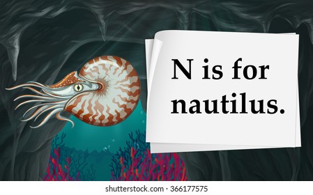 Letter N is for nautilus illustration