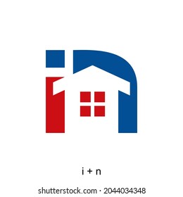 Letter i and n with negative space home concept. Very suitable for symbol, logo, company name, brand name, personal name, icon and many more.