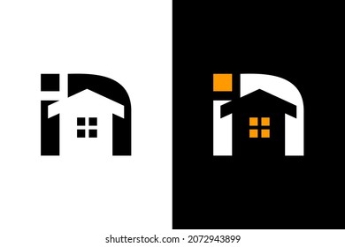 Buchstabe i und n mit negativem Raumzuhause-Konzept. Sehr geeignet für Symbol, Logo, Firmenname, Markenname, persönlichen Namen, Icon und vieles mehr.