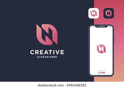 letter n negative space logo design inspiration