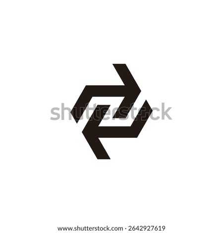 letter n negative space rotate arrow geometric logo vector 
