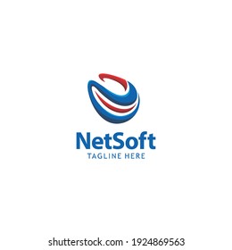 letter n netsoft software design logo template, colour blue and red