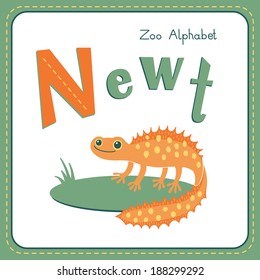 Letter N - Newt. Alphabet with cute animals. Vector illustration. Other letters from this set are available in my portfolio.