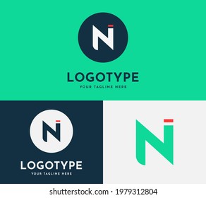 Letter N, Ni modern icon with a circle and a dot round logo in blue, green and, white colors. Elegant letter logo design for corporate identity, or business. Eps 10.