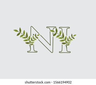 Letter N, I and NI Nature Leaf Logo Icon.