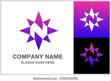 Letter N North Compass Vector Logo