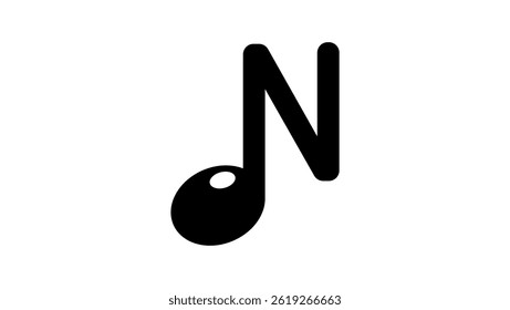 letter N in note shape, black and isolated silhouette