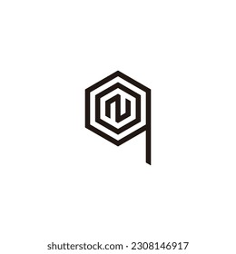 Letter N, o and q hexagon line geometric symbol simple logo vector