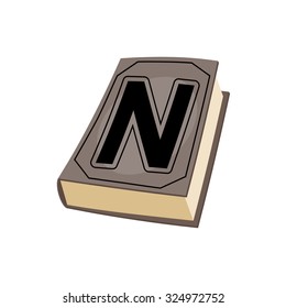 Letter N  and on cover of book. Old Edition with alphabetical icon. Concept of template elements ABC
