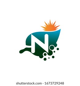 Letter N on leaf concept logo or symbol template design