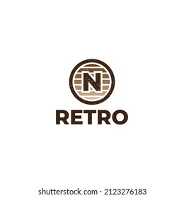 Letter N Outdoor vintage logo design template. outdoor logo with grunge isolated on white background. adventure logo ideas.