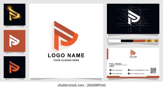 Plantilla de logotipo de monograma de letra N o P con diseño de tarjeta de visita
